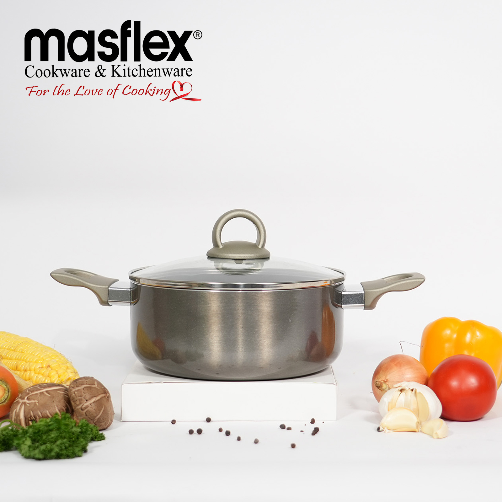 18cm Master Class Induction Saucepan with Glass Lid - Masflex