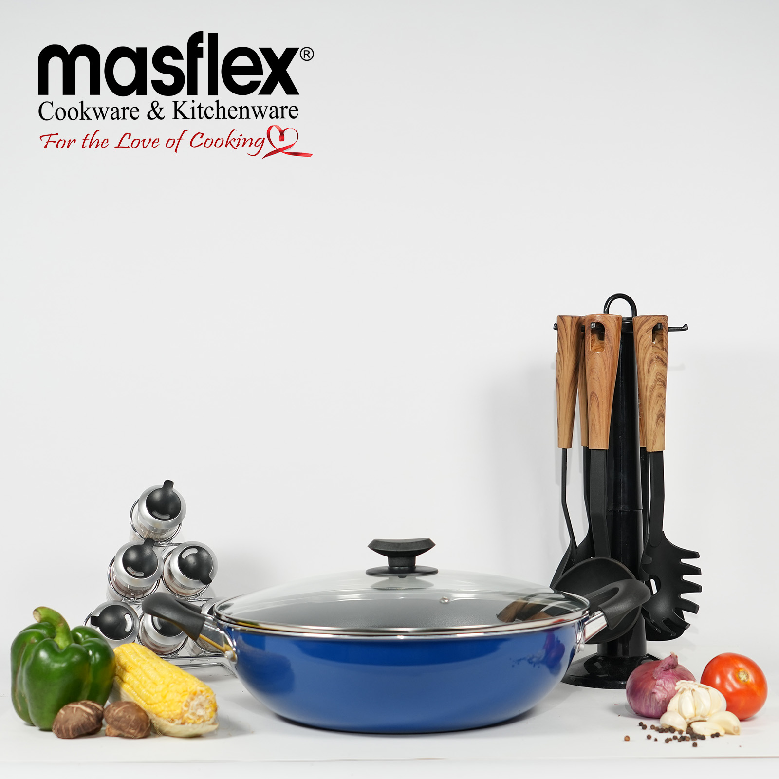 Masflex 32 cm Master Class Non Stick Wok With Glass Lid