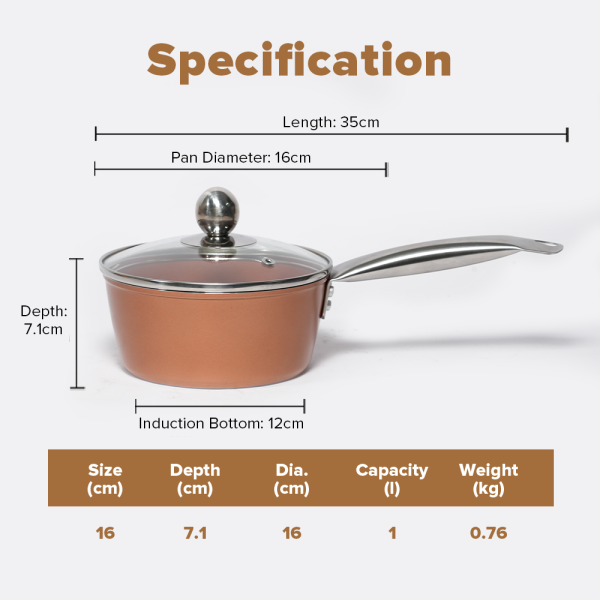 Masflex 16cm Copper Forged Saucepan with Lid - Image 6