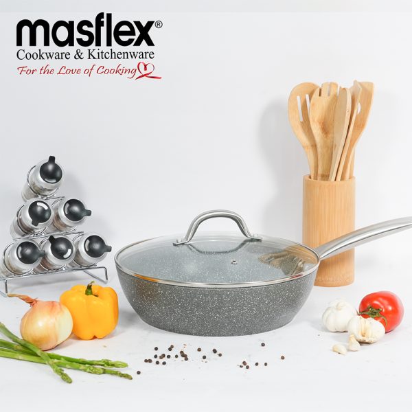 Masflex 28cm Stone Forged Deep Frypan with Lid - Image 2