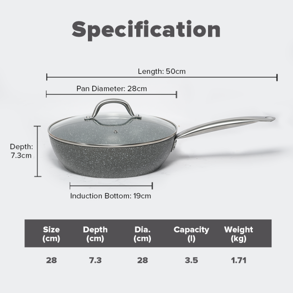 Masflex 28cm Stone Forged Deep Frypan with Lid - Image 6