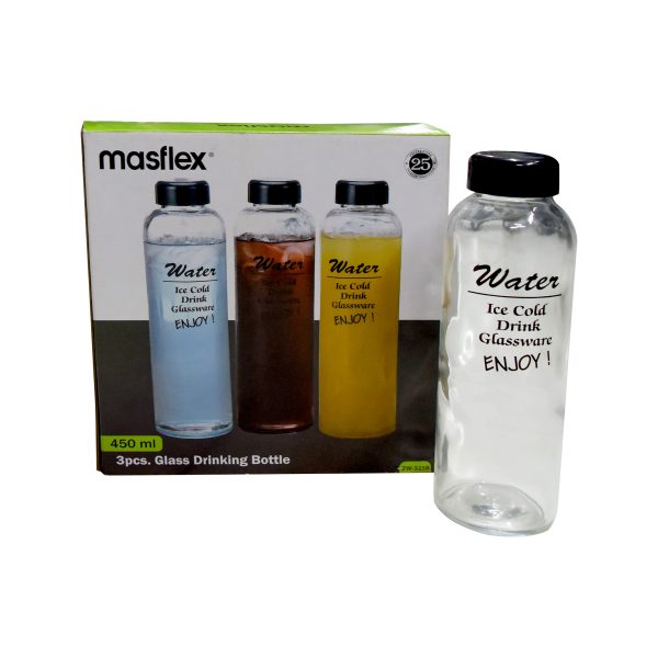 Masflex 3 Piece Glass Drinking Bottles 0.45 liters/450ml/15oz - Image 5