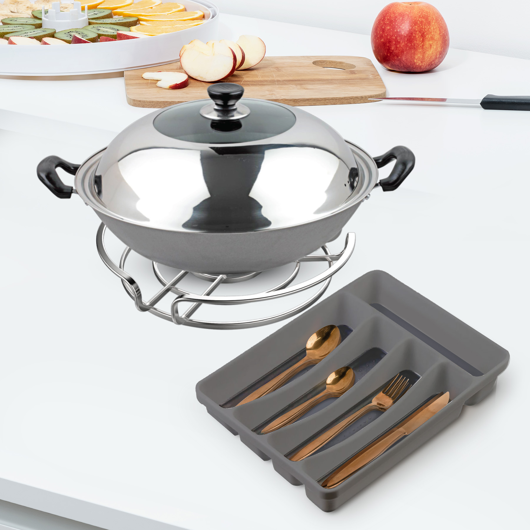 Masflex Rectangular Snack Tray with Condiment Holder