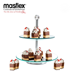 MASFLEX 2 TIER ROUND GLASS SERVING TRAY