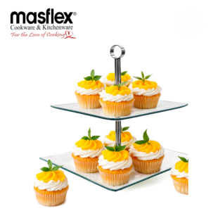 MASFLEX 2 TIER SQUARE GLASS SERVING TRAY