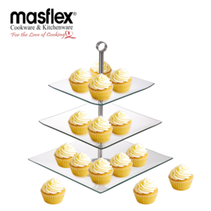 MASFLEX 3 TIER SQUARE GLASS SERVING TRAY