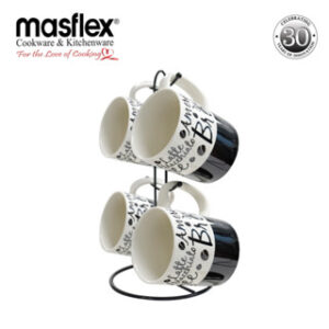 MASFLEX 4 PIECE 340ML PRINTED MUG WITH RACK