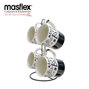 MASFLEX 4 PIECE 340ML PRINTED MUG WITH RACK