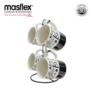 MASFLEX 4 PIECE 340ML PRINTED MUG WITH RACK