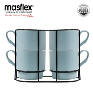 MASFLEX 4 PIECE 300ML STACKABLE MUG WITH RACK-BLUE