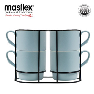 MASFLEX 4 PIECE 300ML STACKABLE MUG WITH RACK-BLUE