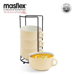 MASFLEX 4 PIECE 420ML STACKABLE BOWL WITH RACK-BROWN