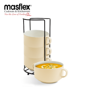 MASFLEX 4 PIECE 420ML STACKABLE BOWL WITH RACK-BROWN