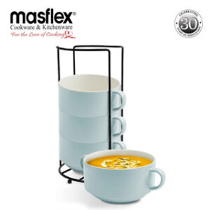 MASFLEX 4 PIECE 420ML STACKABLE BOWL WITH RACK-BLUE