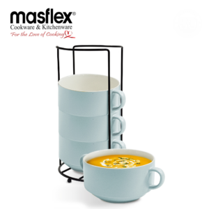 MASFLEX 4 PIECE 420ML STACKABLE BOWL WITH RACK-BLUE