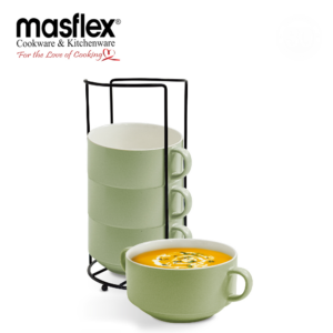 MASFLEX 4 PIECE 420ML STACKABLE BOWL WITH RACK-SAGE GREEN
