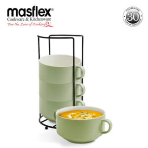 MASFLEX 4 PIECE 420ML STACKABLE BOWL WITH RACK-SAGE GREEN