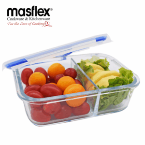 Masflex 640ml Rectangular Glass Food Container W/ Division