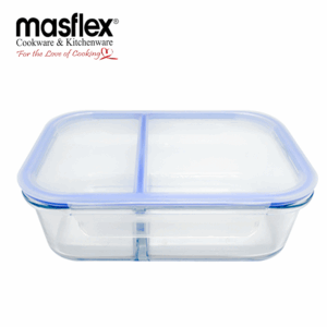 MASFLEX 640ML RECT GLASS FOOD CONTAINER WITH DIVIDER