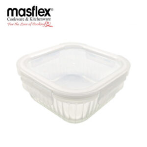 MASFLEX 320ML SQUARE GLASS FOOD CONTAINER WITH LID