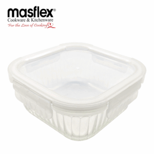 MASFLEX 800ML SQUARE GLASS FOOD CONTAINER WITH LID