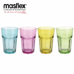 MASFLEX 4 PIECE 15OZ COLORED GLASS TUMBLER