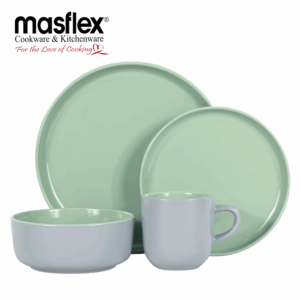 MASFLEX 8PIECES GLOSSY TWO TONE DINNER SET GREEN AND GRAY
