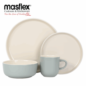 MASFLEX 8PIECES GLOSSY TWO TONED DINNERSET-CREAM AND GREEN