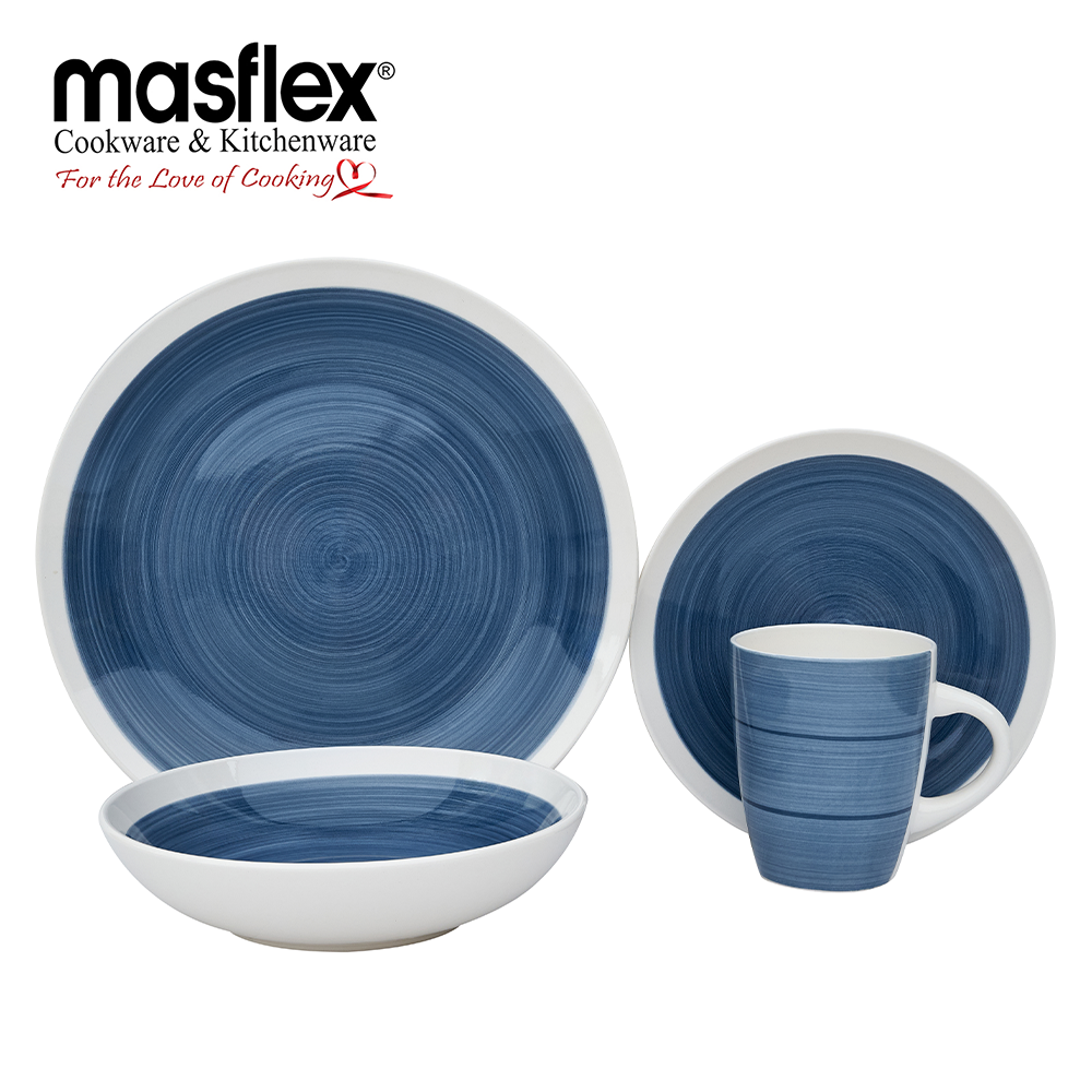 MASFLEX 8 PIECES SWIRL STONEWARE DINNERW SET-BLUE