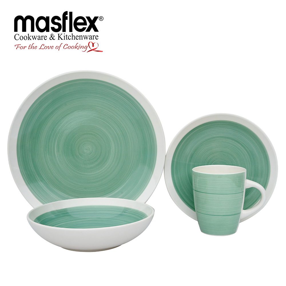 MASFLEX 8 PIECE SWIRL STONEWARE DINNERW SET-GREEN