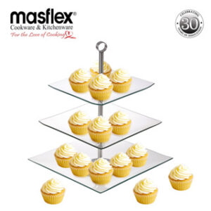 MASFLEX 3 TIER SQUARE GLASS SERVING TRAY