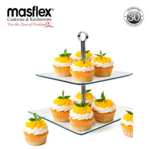 MASFLEX 2 TIER SQUARE GLASS SERVING TRAY