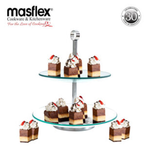 MASFLEX 2 TIER ROUND GLASS SERVING TRAY
