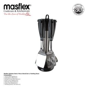 Masflex 6 Piece Stainless Steel Utensil Set w/ Rotating Stand