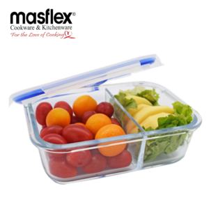 Masflex 450ml Rectangular Glass Food Container w/ Division