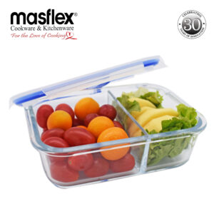 Masflex 450ml Rectangular Glass Food Container w/ Division
