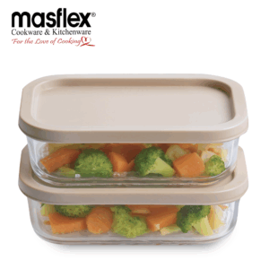 MASFLEX 2 PIECE RECTANGULAR GLASS CONTAINER W/ LID-BEIGE