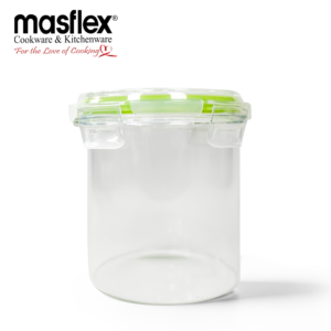 MASFLEX 560ML AIRTIGHT ROUND GLASS JAR W/ LID-GRN/BLUE)