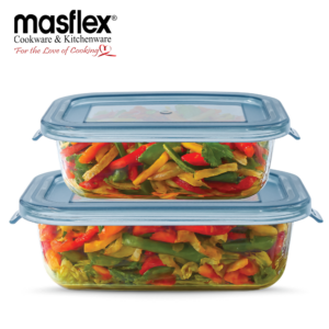 MASFLEX 2 PIECE AIRTIGHT RECTANGULAR GLASS CONTAINER WITH