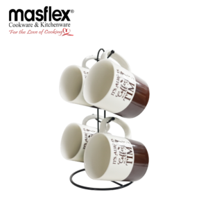 MASFLEX 4 PIECE 340ML PRINTED MUG WITH RACK