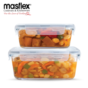 MASFLEX 2 PIECE AIRTIGHT SQUARE GLASS CONTAINER WITH LID