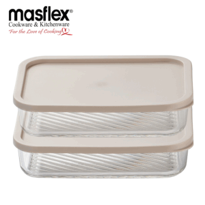 MASFLEX 2 PIECE RECTANGULAR GLASS CONTAINER W/ LID-BEIGE