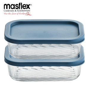 MASFLEX 2 PIECE RECTANGULAR GLASS CONTAINER W/ LID-BLUE