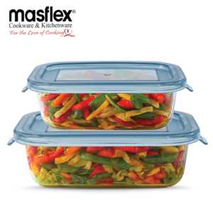 MASFLEX 2 PIECE RECTANGULAR GLASS CONTAINER WITH LID