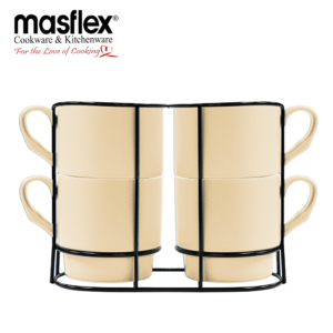 MASFLEX 4 PIECE 300ML STACKABLE MUG WITH RACK-BROWN