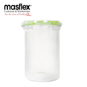 MASFLEX 750ML AIRTIGHT ROUND GLASS JAR W/ LID(GRN/BLUE)