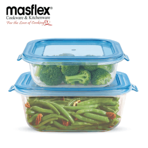 MASFLEX 2 PIECE SQUARE GLASS CONTAINER WITH LID