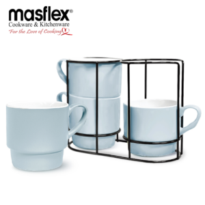 MASFLEX 4 PIECE 300ML STACKABLE MUG WITH RACK-BROWN