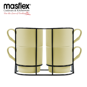 MASFLEX 4 PIECE 300ML STACKABLE MUG WITH RACK-SAGE GREEN