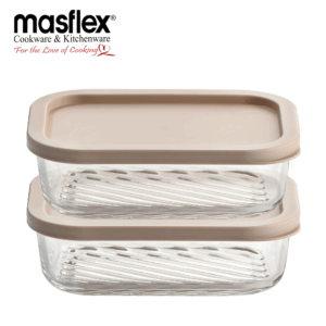 MASFLEX 2 PIECE RECTANGULAR GLASS CONTAINER W/ LID-BEIGE